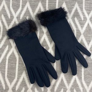 Black Stretchy Gloves with Brown Faux Fur